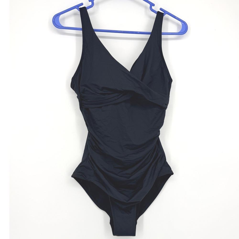Sea Level Australia Black Ruched Wrap Front One Piece Swimsuit Size US 6‎